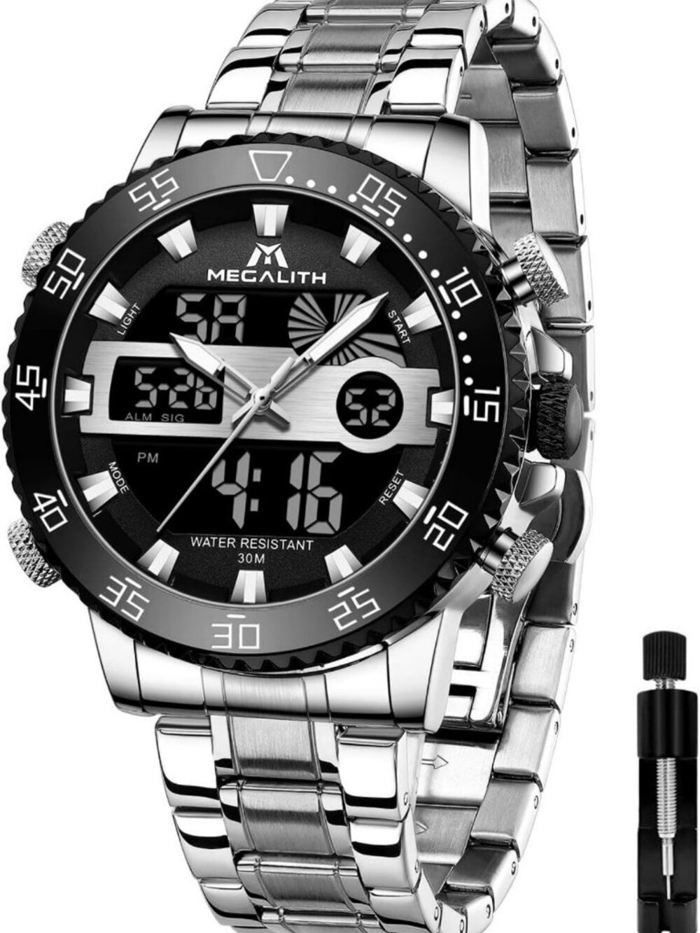 Stylish Waterproof Digital Sports Watch for Men - Big Face LED, Dual Time